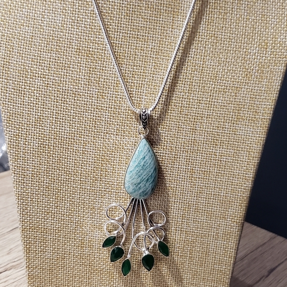 Amazonite necklace, 925 silver onyx amazonite pendant necklace - Picture 2 of 16